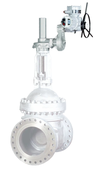 IB Gearbox - Multi Turn Bevel Gearbox with cover tube with auxiliary spur gearbox and valve - motorised
