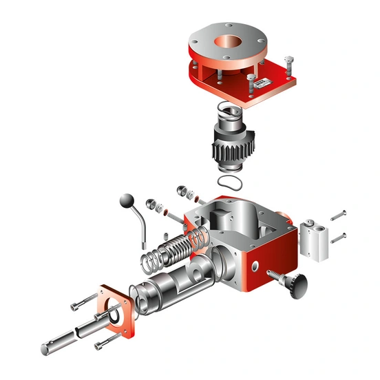 ILG-D manual declutchable sandwich override part-turn gearbox - exploded view eps file
